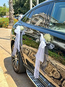 קישוט רכב טול לבן קישוט רכב טול לבן